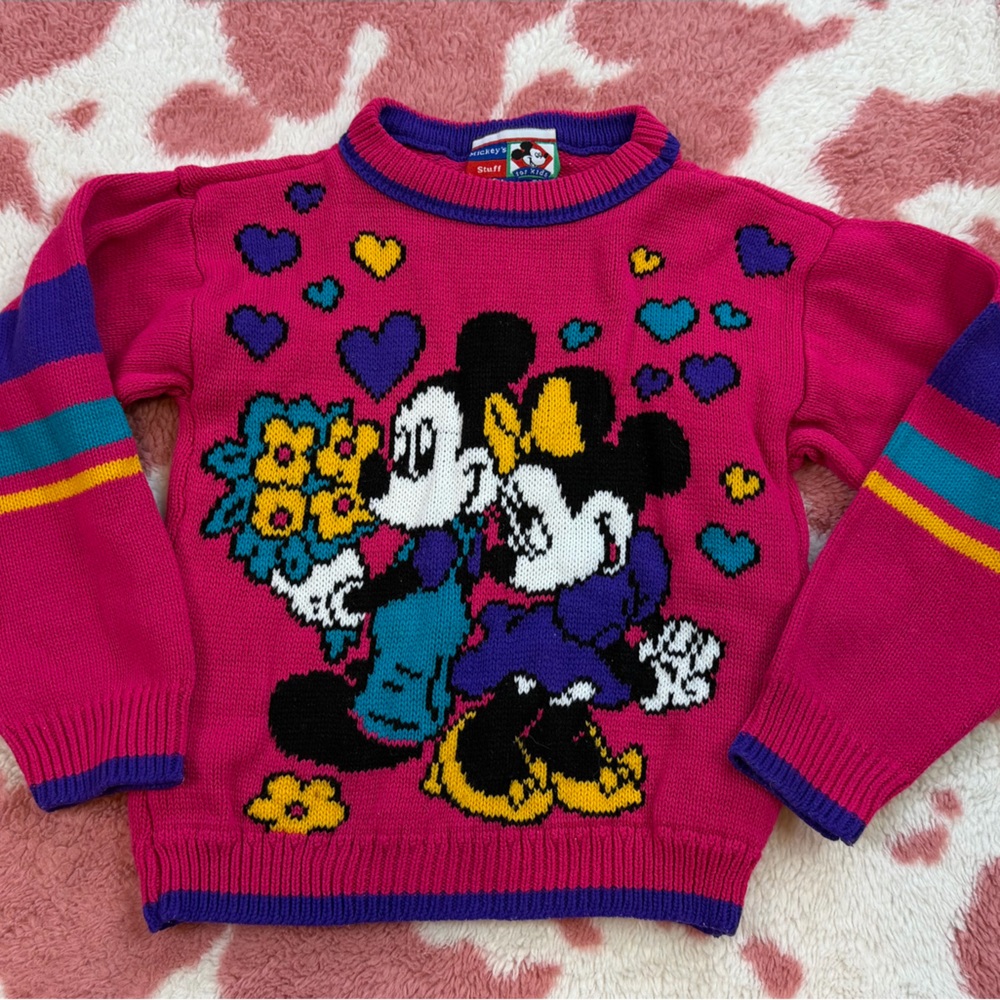 Mickeys Stuff For Kids Jet Set Vintage 90s Disney Pink Acrylic Kids Sweater- 6/7